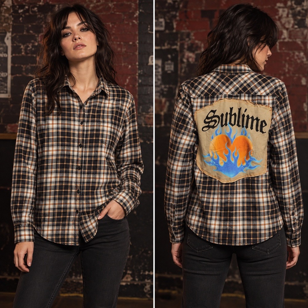 Upcycled Sublime S Back Patch Plaid Shirt Grunge Festival Music